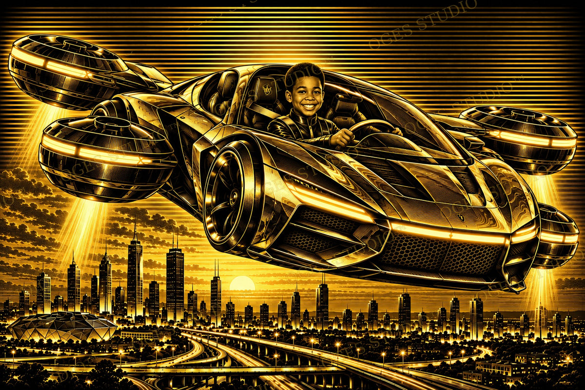 The Golden Flying Supercar — OGES Studio™ Original