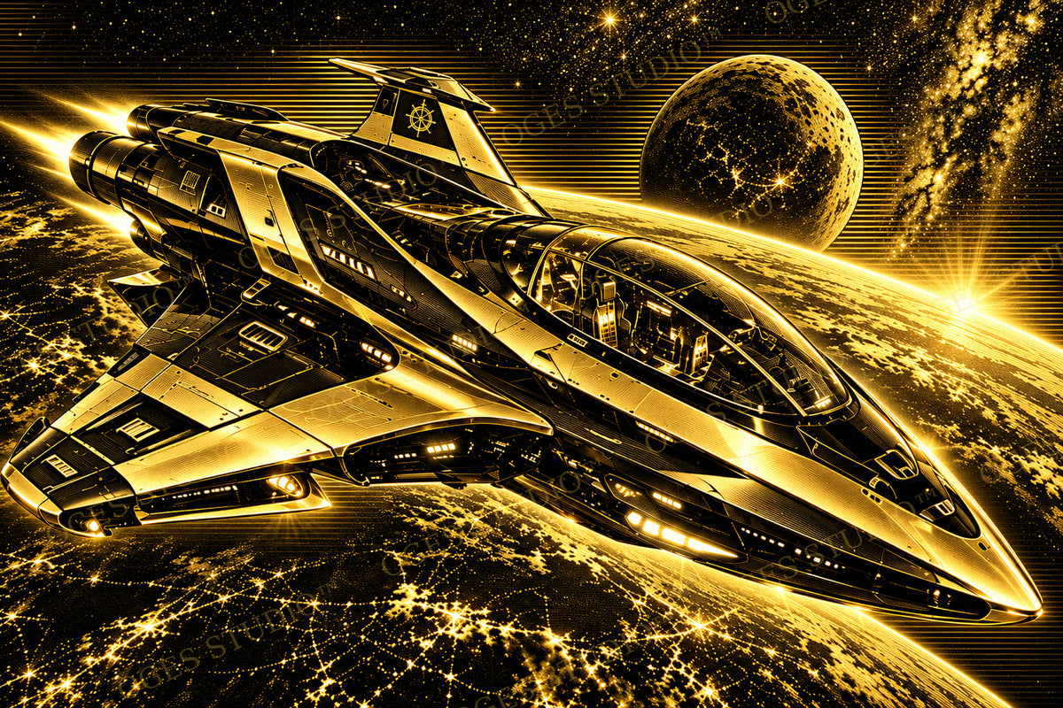 Golden Star Voyager | Futuristic Space Art | OGES Studio