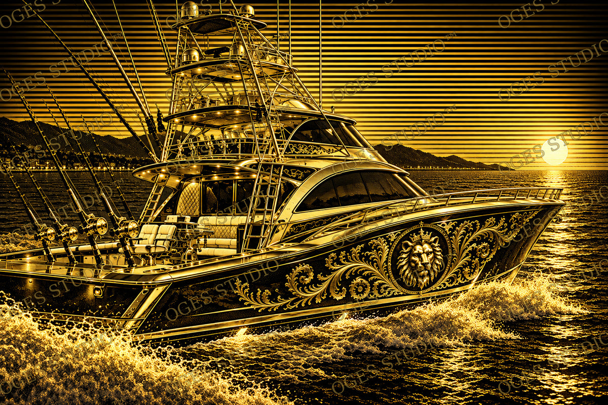 Golden Lion Sportfishing Yacht | Nautical Art | OGES Studio