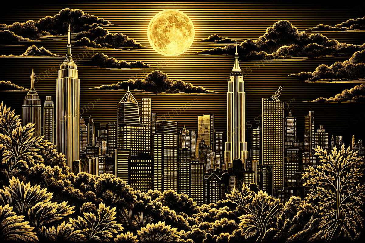 Golden Moon City Skyline