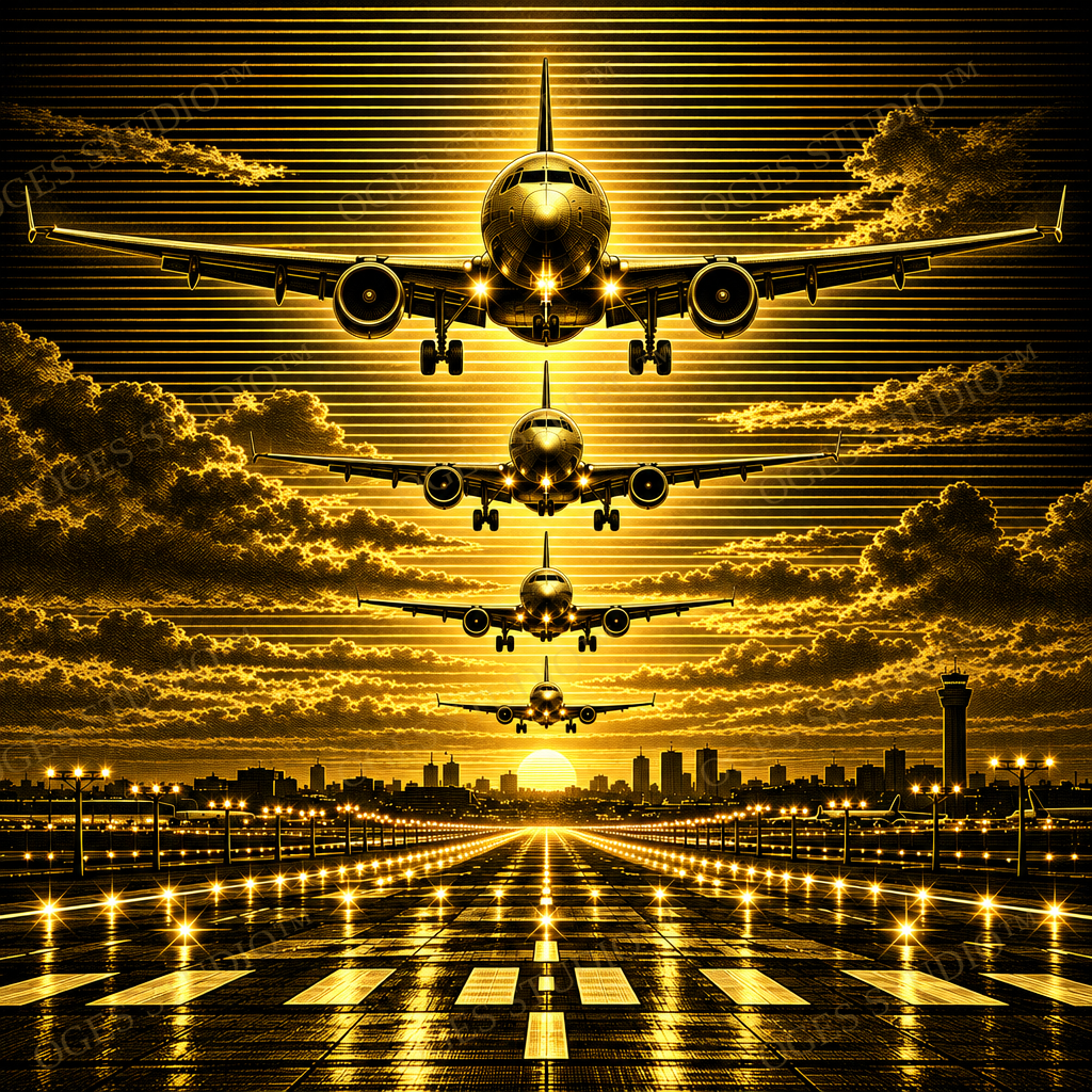 Airport Landing Sequence – OGES Gold Engraved Digital Wall Art
